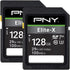 PNY 128GB Elite-X Class 10 U3 V30 SDXC Flash Memory Card 2-Pack - 100MB/s, Class 10, U3, V30, 4K UHD, Full HD, UHS-I, Full Size SD...
