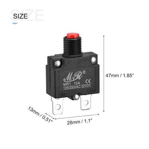 MECCANIXITY Circuit Overload Protector 15A AC125/250V DC32V Push Button Thermal Circuit Breaker for Air Compressor with Waterproof Caps 5pcs...