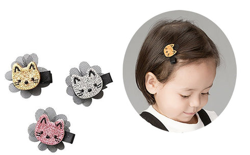 FANCYBABY Cat Design Hair Clips (3 Count) - Girls & Toddlers (Pink, Gold, Silver) - 3pcs Snap Clips - Cat Lovers - Party & Occasion...