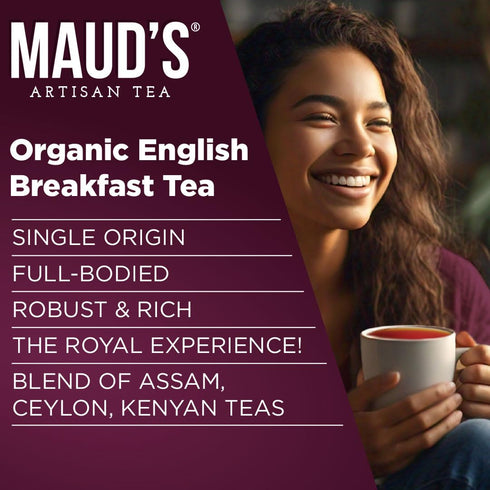 Maud's Organic English Breakfast Black Tea Pods, 24 ct, Recyclable Single Serve Pods – 100% Gourmet Blended Tea Leaves, Compatible with Keurig K C...