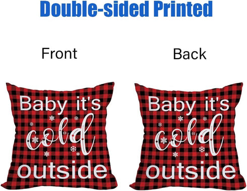 Winter Outdoor Merry Christmas Throw Pillow Covers 20x20 Inch Waterproof Red and Black Buffalo Plaids Baby It’s Cold Outside New Year Holiday Cush...