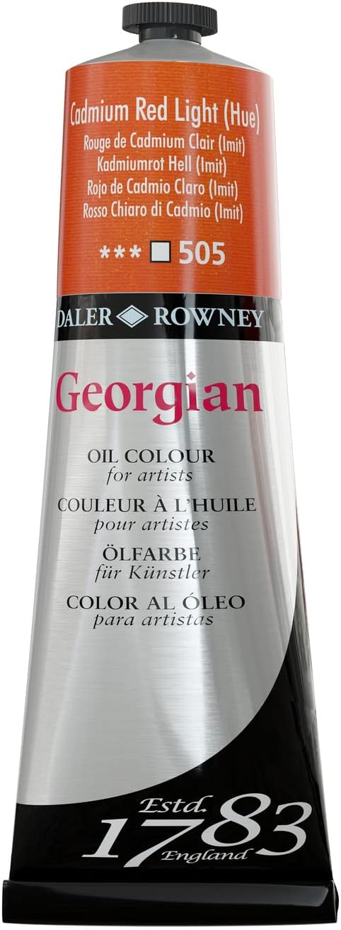 Daler Rowney Georgian Oil Paint Cadmium Red Light Hue 225ml Tube - Art Paints for Canvas Paper and More - Oil Painting Supplies for Artists and St...