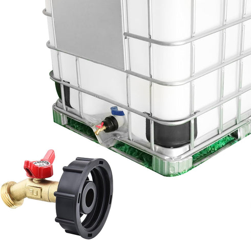 275-330 Gallon IBC Tote Water Tank Adapter, 2" Coarse Thread + Lead-Free Brass Garden Hose Valve Faucet, Garden Hose Connector Replace Valve Parts...