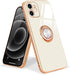 for iPhone 12 Phone Case with 360° Rotatable Finger Ring Holder Kickstand Magnetic Shiny Gold Plated Edge for Women Men Shockproof Soft TPU Protec...