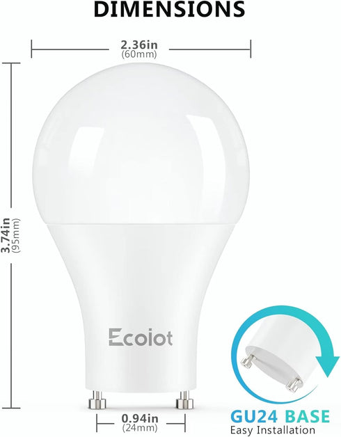 GU24 Dusk to Dawn Outdoor Light Bulbs,Light Sensor A19 LED Bulbs,Photocell Sensor, Automatic On/Off for Indoor/Outdoor Security Lighting,10Watt(90...