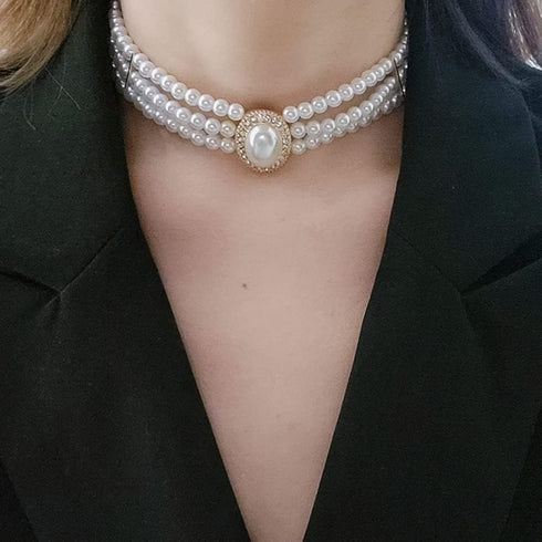 Vintage Dainty Gold Sexy Rhinestones Pearls Chunky Short 1920s Choker Necklace Chain Multilayer Choker Pendant Necklaces Prom Party Bar for Women ...