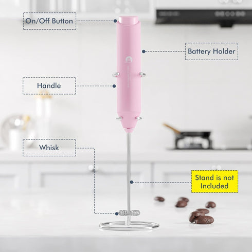 Powerful Milk Frother Handheld Foam Maker, Mini Whisk Drink Mixer for Coffee, Cappuccino, Latte, Matcha, Hot Chocolate, No Stand, Pink...