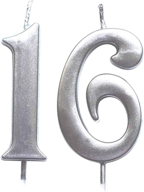 MAGJUCHE Silver 16th Birthday Numeral Candle, Number 16 Cake Topper Candles Party Decoration for Girl Or Boy...