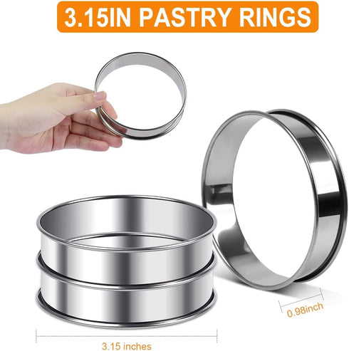 3.15inch English Muffin Rings, 6pcs Double Rolled Stainless Steel Rings Molds for Cooking English Muffin...