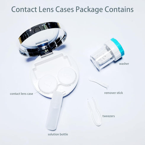 Contact Lens Travel Kit with Cleaner Washer, 5 in 1 Portable Contact Box with Mirror Tweezers Remover Tool Solution Bottle for Travel Daily Outdoo...