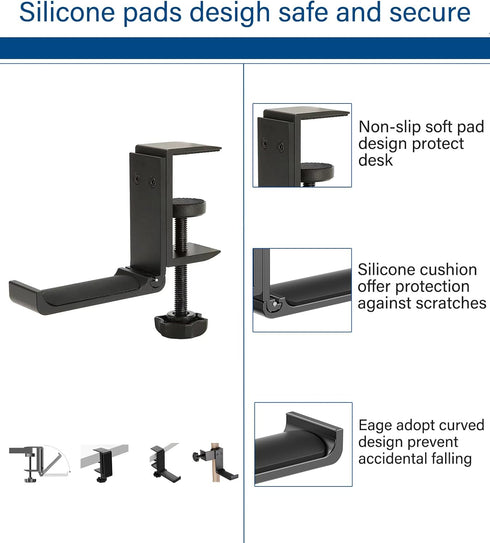 Weiyichuang Desk Headphone Hanger,Headphone Stand, Headphone Foldable Hanger Adjustable Headset Stand Clamp Mount Desk Hook...