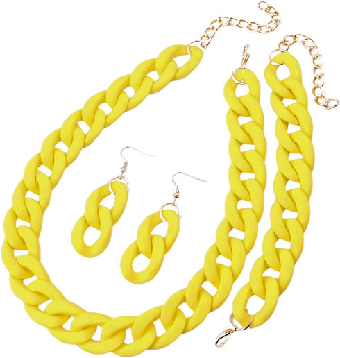XAM 3PCS/set Acrylic Macaron Chunky Necklace Bracelet and Stud Earring Exaggerate Retro Costume Jewelry for Women...