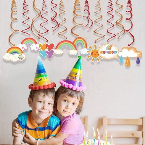 15Ct Rainbow Hanging Swirl Decorations - Sunshine Birthday Party Supplies Fan Decors...
