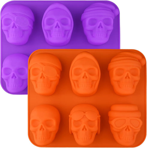 Sakolla Large Skull Cake Pan Silicone Molds, 2 Pack 6 Cavity Halloween Skull CakeletChocolate Molds Candy Pizza Baking Molds Handmade Soap Tray...