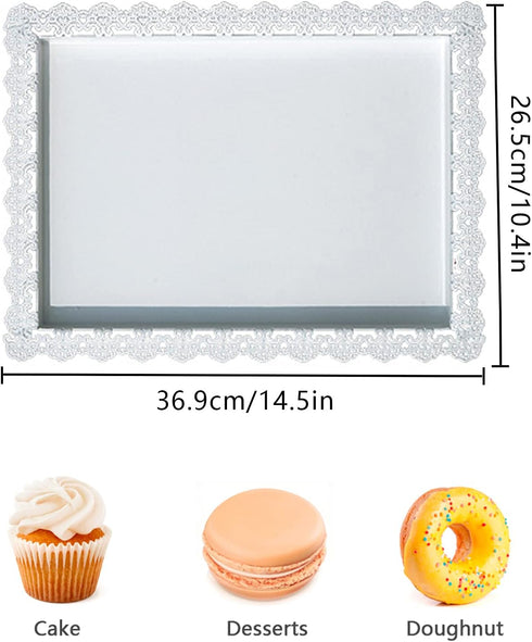 2Pcs Rectangle Iron Cupcake Serving Tray Fruit Dessert Plates for Party Anniversary Wedding Christmas Baby Shower (White)...