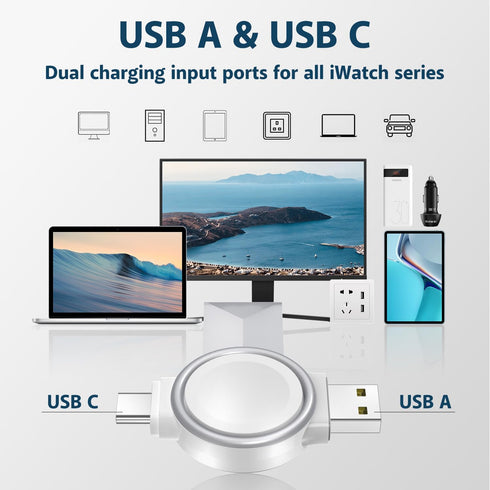 for Apple Watch Charger Portable, Magnetic Wireless iWatch Charger USB C & USB A Fast Charging Cordless Travel Charger Compatible with iWatch Ultr...