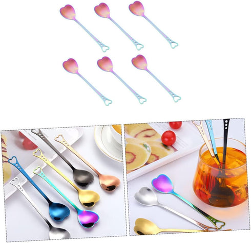 6pcs Stainless Steel Heart Shaped Spoon Demitasse Spoons Pudding Spoon Valentines Day Spoons Yogurt Spoon Small Dessert Spoons Mini Condiments Met...