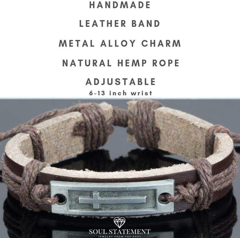 Leather Cross Bracelet for Teens or Men, Cool Christian Gift Ideas for Teenagers for Confirmation, Baptism, Christmas Stocking Stuffers...
