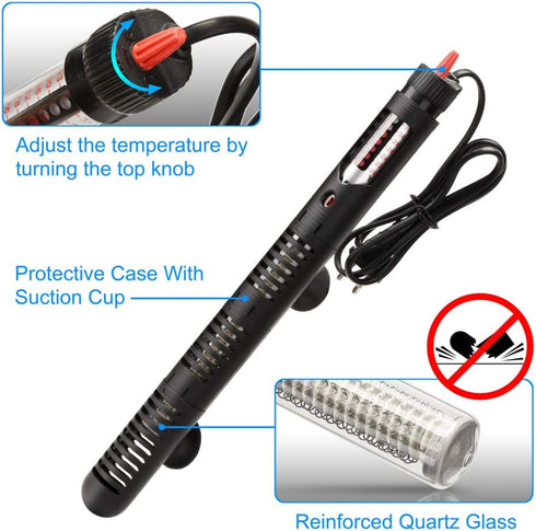 Aquarium Heater 300 Watt Submersible Fish Tank Heater Adjustable Temperature with Diving Thermometer and Protective Case Suction Cup...