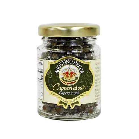 Agostino Recca Capers in Sea Salt - Pickled Capers Best for Sauces, Meats, & Garnishes (2.2 oz)...