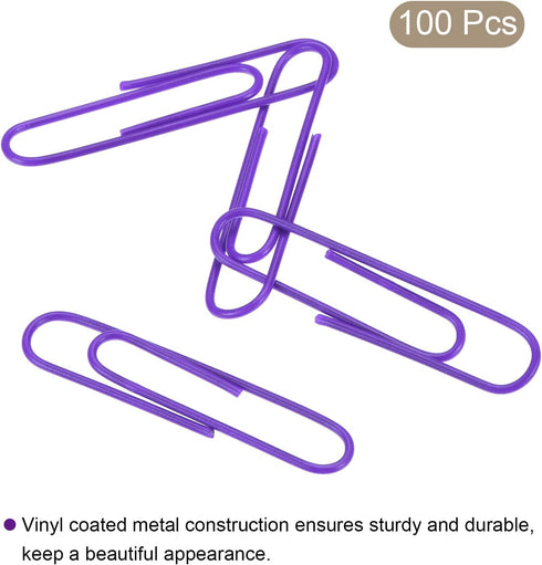 MECCANIXITY Paper Clips Medium Size 2 Inch Vinyl Coated to Prevent Tearing Pages with Box for Organize Office Home Purple Count 100...