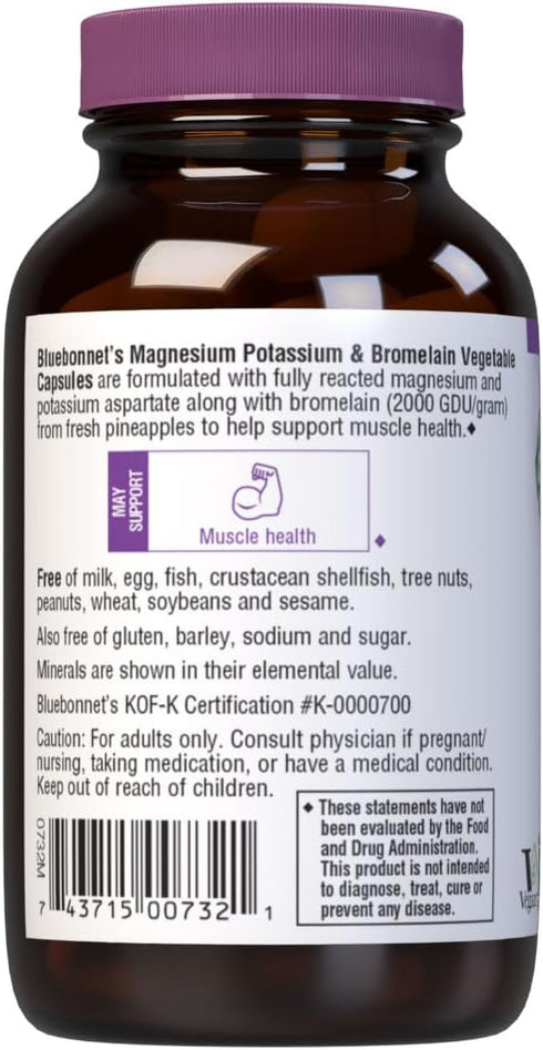 Bluebonnet Magnesium Potassium Supplement & Bromelain for Muscle Health Support - Daily Magnesium Complex for Women & Men - Non-GMO, Vegan, Gluten...