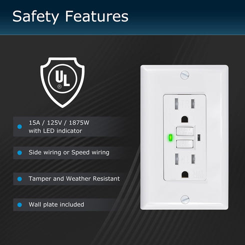 GFC2301 Duplex Self-Test Tamper and Weather Resistant GFCI Outlets with Wall Plate, TR/WR GFCI Outlets, 15 Amp 120V AC, White, UL Listed, 1 Pack...