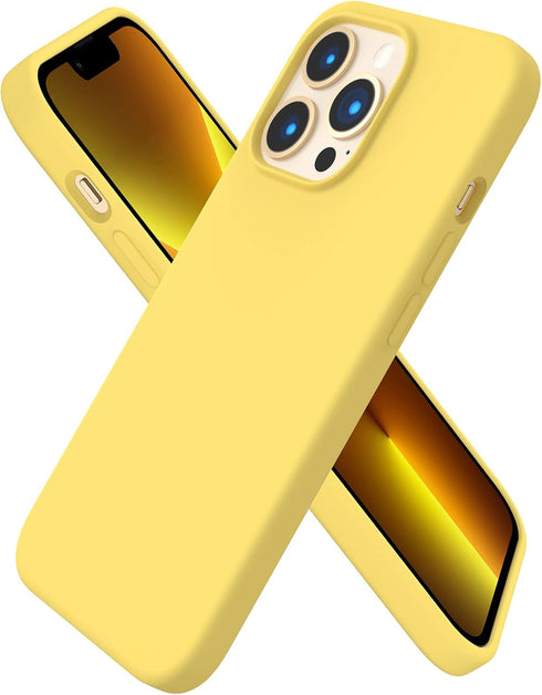 ORNARTO Compatible with iPhone 13 Pro Case 6.1, Slim Liquid Silicone 3 Layers Full Covered Soft Gel Rubber Case Cover 6.1 inch-Lemon Yellow...