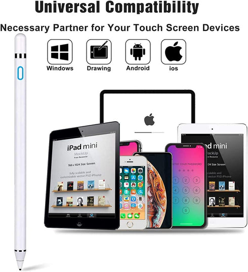 Stylus Pen for iOS Android Touch Screens Pencil Compatible with iPad/iPad Pro/Air/Mini/I Phone/Cellphone/K indle/Apple Tablet Drawing Pencil (Whit...