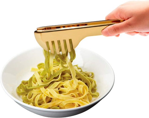 2-Pack Stainless Steel Gold Salad Tongs, Non-slip & Easy Grip Smart Locking Clip Handy Utensil for Cooking, Serving, Barbecue, Buffet, Salad, Ice,...