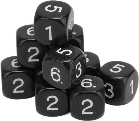 20Pcs Black 6 Sided Number Dice, Round Corner Polyhedral Dice, 16mm Polyhedral Dice Role Playing Dice for Numeral Teaching Board Games, DND RPG Wo...