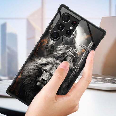 CARLOCA Compatible with Samsung Galaxy S23 Ultra Case,Jesus Black White Lion Cross Pattern Ultra Protection Shockproof Soft Silicone TPU Non-Slip ...