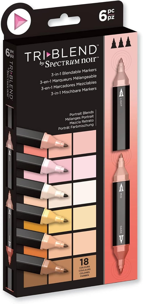 Crafter's Companion Spectrum Noir Triblend Alcohol 3 Marker Pens-Portrait Blends-Pack of 6...