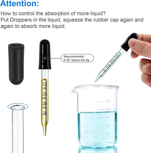 10Pcs Eye Dropper with Durable Rubber Head, 1ml Glass Dropper, Liquid Droppers for Oils, Eye Droppers for Medicine, Precise Pipette Droppers for C...