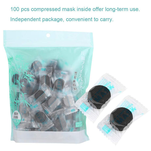 100Pcs/Pack Bamboo Charcoal Compressed Face Mask, Disposable Skin Care DIY Facial Mask Paper, Cotton Skin Care Wrapped Masks...