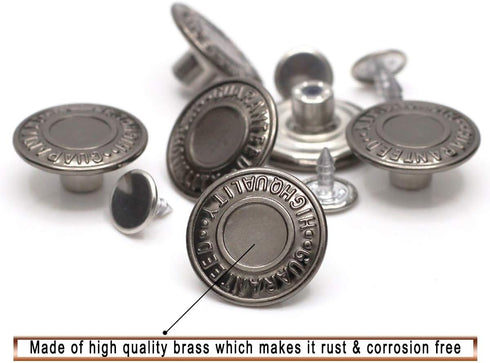 12 Sets No-Sew Permanent Buttons Jean Tack Buttons 20mm (Gun Black)...