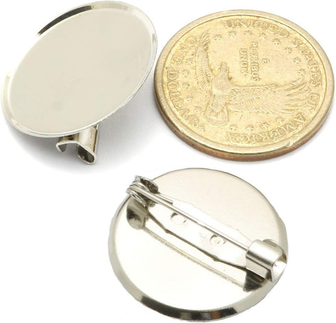 RuiLing 50pcs 2.5cm Silver Brooch Clasps Pin Disk Base Disc Blank Thicken Cabochon Trays for Badge DIY Jewelry Craft Making Decoration Accessories...