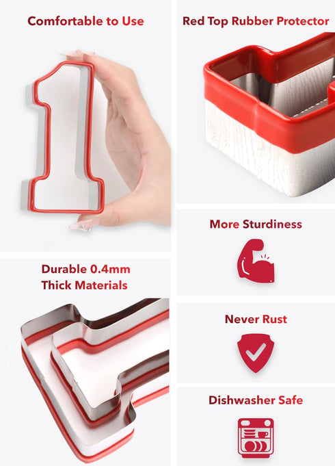 3Pcs Number One Cookie Cutters 5", 4", 3", 1 Cookie Cutter Set, Biscuit Cutter, 0.4MM Thickness Heavy Duty Food-Grade Stainless Steel, Coated with...