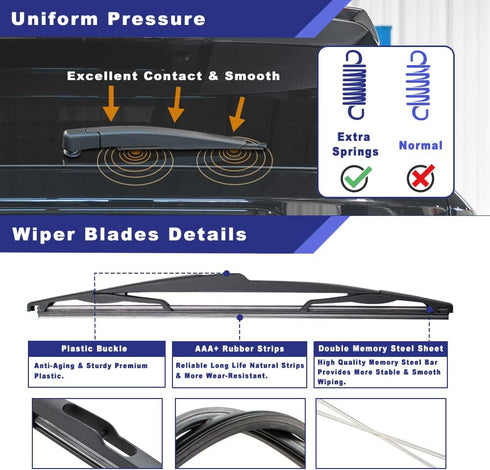 Rear Wiper Arm Blade Assembly Compatible with 2007-2018 Jeep Wrangler JK Rear Window Wiper Kit, Replacement for 68002490AB, 68002491AA...
