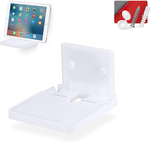 4" Small Wall Mount Shelf with Tablet & Phone Holder, Use for Baby Monitors, Bedside, Decor, Cameras, Speakers & More, Adhesive & Screw-in (White)...