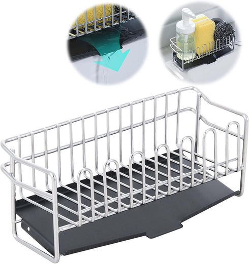 Sponge Holder for Kitchen Sink?Kitchen Sink Organizer with Stainless Steel Auto Drain Tray?Kitchen & Home Accessories?Kitchen Storage Rack?Sponge,...