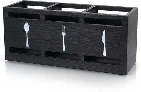 Ayiaren Wooden Silverware Caddies Flatware Cutlery Holder Wood Silverware Organizer Containers Black Kitchen Utensil Holder for Countertop Spoon a...