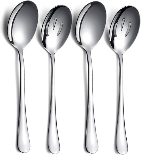 Kyraton 4-Piece Stainless Steel Serving Utensil Set - 2 Serving Spoons and 2 Slotted Spoons...
