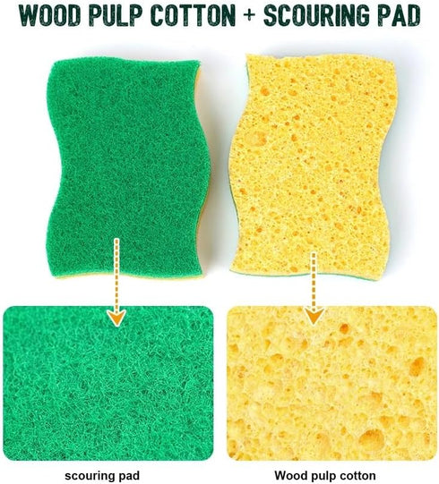 Graham & Ash Co 6 Pack Natural Sponges Plant Based Wood Pulp Non Scratch Sisal Scrubber for Kitchen Bathroom and All Surfaces (6, Blue & Yellow)...