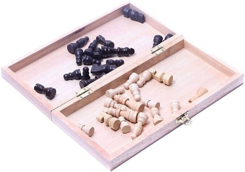 15" Classic Vintage Standard Folding Wooden Chess Set, Foldable Games Board Crafted Carved...