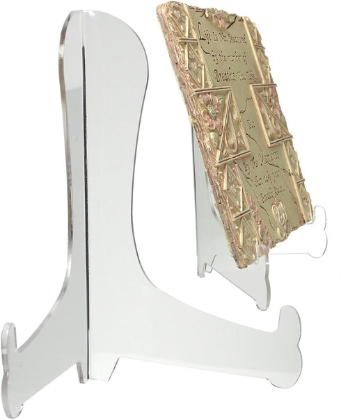 BANBERRY DESIGNS Clear Acrylic Easels - 5" H Fixed Position - Tabletop Display Stand for Plates, Pictures, Books, Plaques, Tiles, Canvas Art, Tabl...