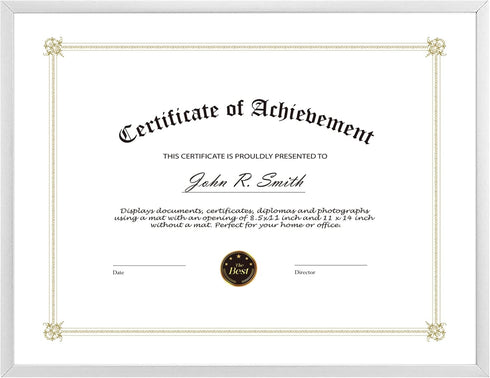 Golden State Art, 8.5x11 Aluminum Certificate Frame, Metal Diploma Frames for 8.5 x 11 Documents, Real Glass Front with Easel Stand (Silver, 1 Pac...