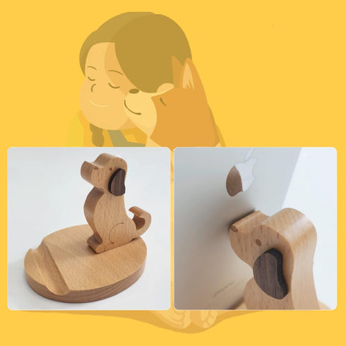 Cell Phone Tablet Wooden Stand Dock Holder Cradle Mount Organizer Charger Station Table Desk Room Office School Kitchen Non-Slip Wood (Dog)......