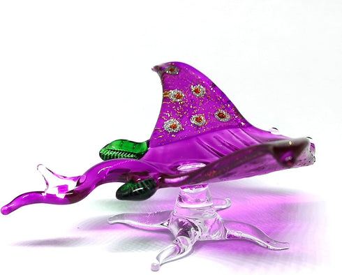 ZOOCRAFT Glass Stingray Figurine Purple Hand Blown Art Sealife Ornament Collectible Miniature Aquarium Coastal Decor...