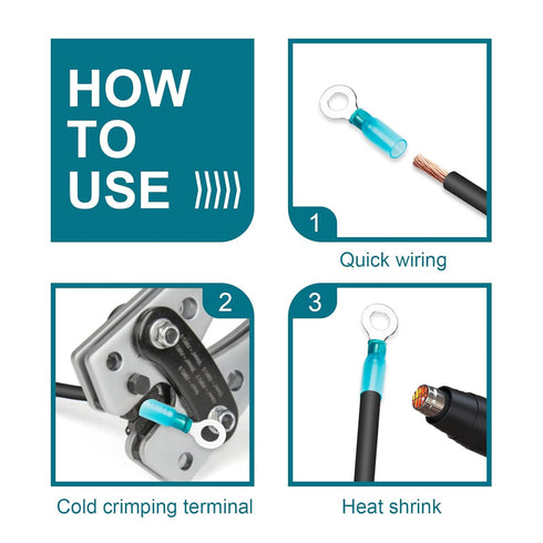 50 PCS Heat Shrink Wire Connectors, 12-10 AWG Ring Terminals Waterproof, 12-10 AWG 3/8" Stud(M10) Wire Terminals Marine Automotive...